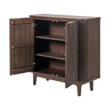 Raie Dark Brown Ribbed Oak & Pine 2 Door Bar Cabinet - 100cm