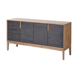 Gio Black & Acacia 4 Door Sideboard, 80cm, with black wood-effect doors, brass-toned handles, and tapered acacia wood legs, shown on a plain white background.