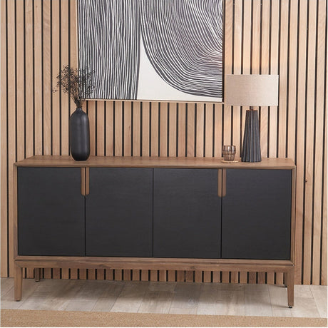 Gio Black & Acacia 4 Door Sideboard - 80cm