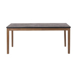 Gio Black & Acacia Dining Table with a rectangular black wood top and natural acacia wood frame with tapered legs, shown on a plain white background.
