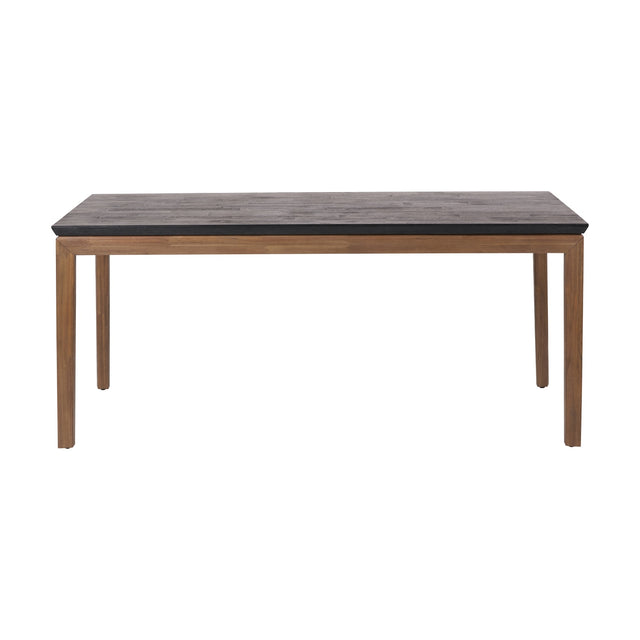 Gio Black & Acacia Dining Table with a rectangular black wood top and natural acacia wood frame with tapered legs, shown on a plain white background.