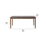 Gio Black & Acacia Dining Table with rectangular black top and natural wood legs, 180cm wide, 90cm deep, 76cm tall, on a plain white background.