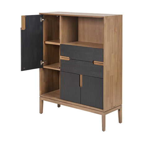 Gio Black & Acacia 3 Door, 2 Drawer, Niche Shelf Shelving Unit - 140cm