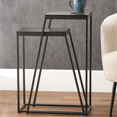Mashiko Set of 2 Black Ash Veneer & Metal Side Tables - 70cm