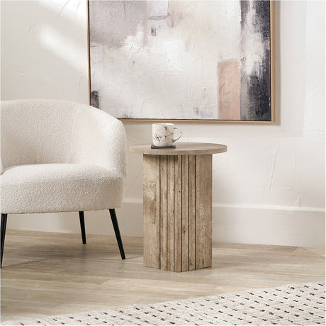 Elkton Concrete Effect Wood Veneer Groove Detail Side Table - 50cm
