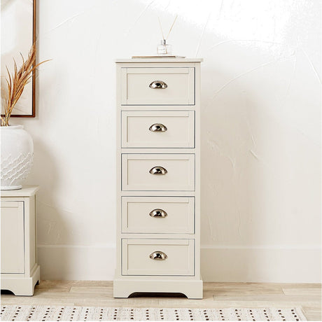 Croft Linen Pine 5 Drawer Tall Unit - 108cm