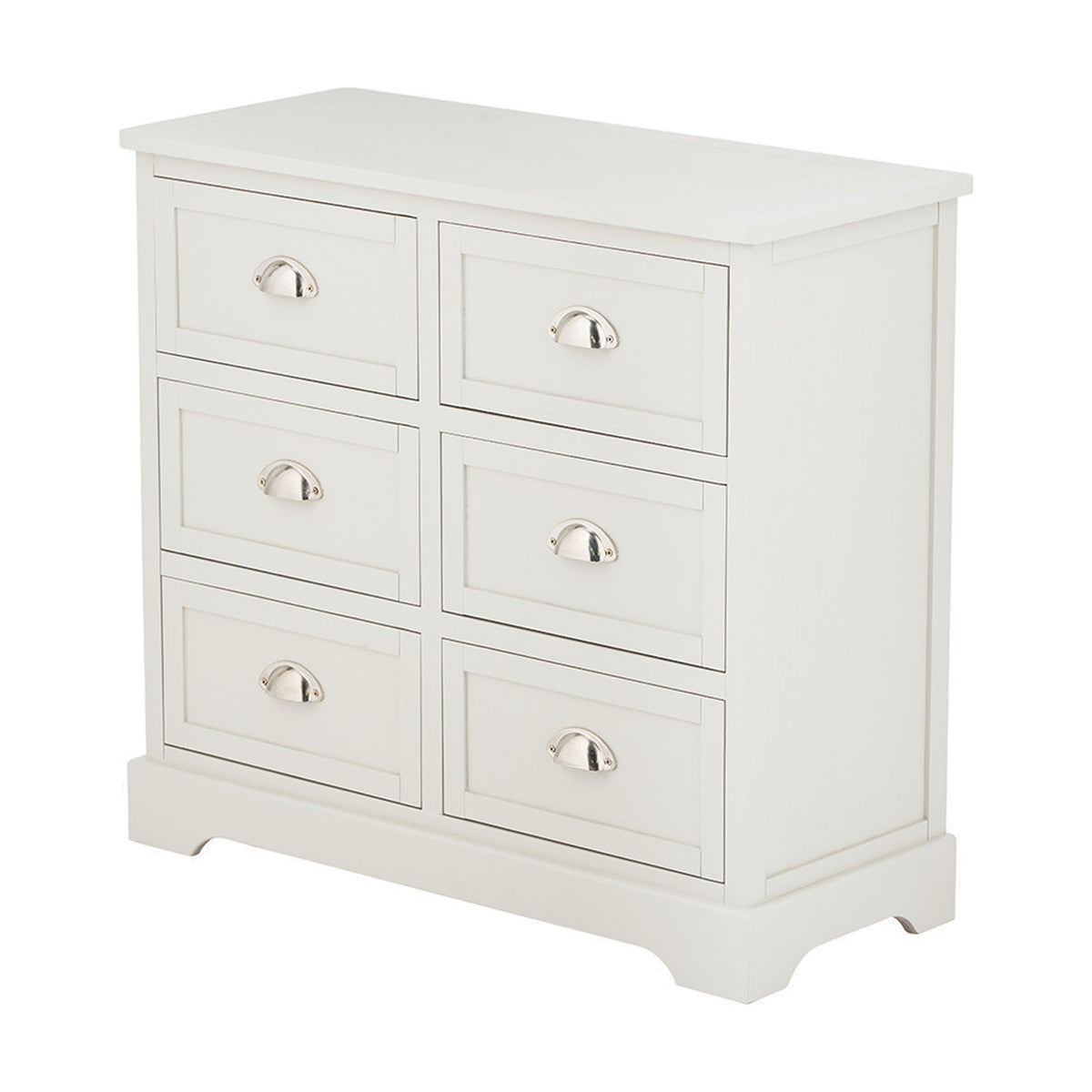 Croft Linen Pine 6 Drawer Unit - 70cm chest of drawers in white, with six drawers and cup-style chrome handles, shown on a plain white background.