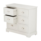 Croft Linen Pine 6 drawer unit chest of drawers in white-painted wood, with two upper drawers open showing cup handles, on a plain white background.