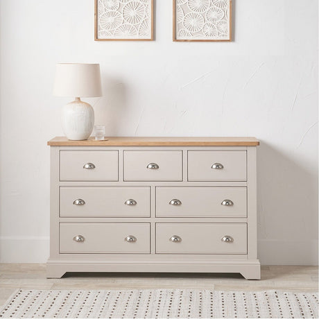 Fairford Parchment White Pine & Oak 7 Drawer Unit - 87cm