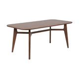 Elias Dark Ash Wood Retro Dining Table with rectangular top, angled tapered legs and cross-brace frame, shown on a plain white background.