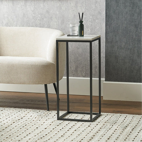 Kalani White Marble & Black Metal Tall Side Table - 68cm