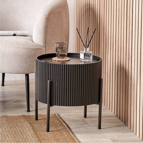 Henderson Black & Metal Storage Side Table - 40cm