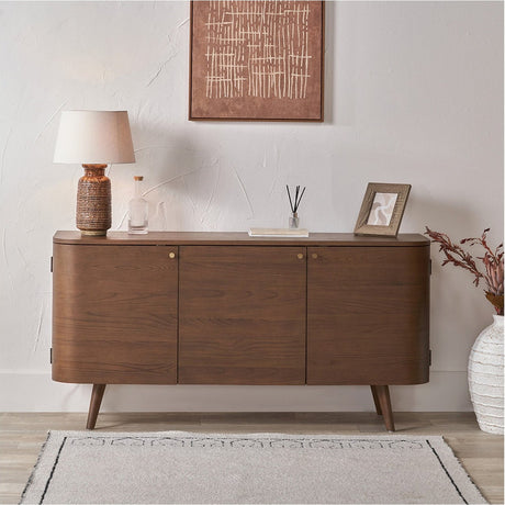 Elias Dark Ash Wood Retro 3 Door Sideboard - 80cm