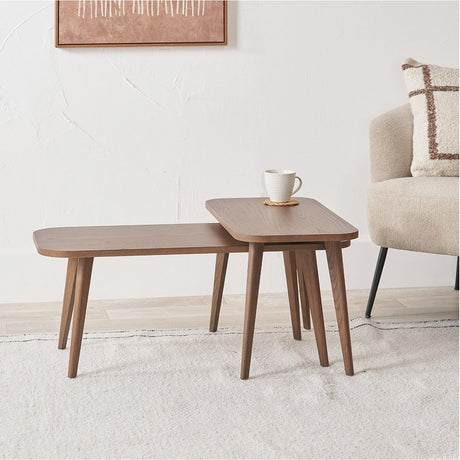 Elias Dark Ash Wood Retro Set of 2 Coffee Tables - 40cm
