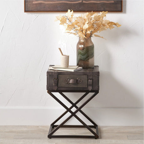 Adriano Peppercorn Leather Side Table - 60cm