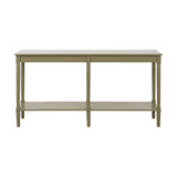 Heritage Olive Pine Large Console Table with rectangular top, lower shelf, and turned wooden legs in a green painted finish, shown on a plain white background.