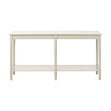 Heritage Putty Pine large console table with turned legs and lower shelf, cream painted wood finish, shown on a plain white background.