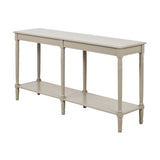 Heritage Putty Pine large console table with rectangular top, turned legs, and lower shelf in cream painted wood, shown on a plain white background.