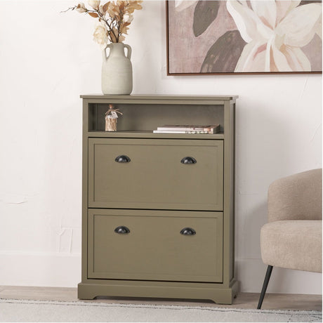 Croft Olive Pine Shoe Storage Shelving Unit - 106cm
