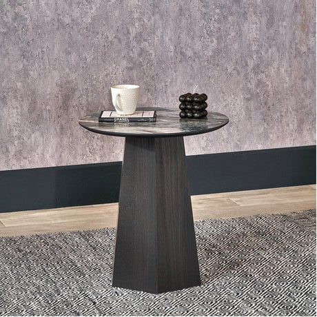 Myana Jade Marble Effect & Dark Brown Oak Veneer Side Table - 55cm