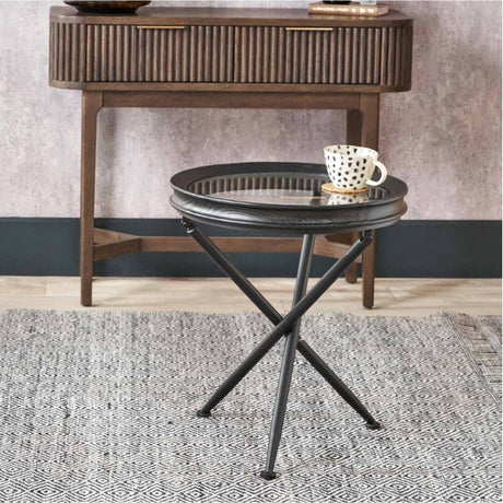 Elwood Clear Glass & Black Fir Wood Effect Side Table - 56cm