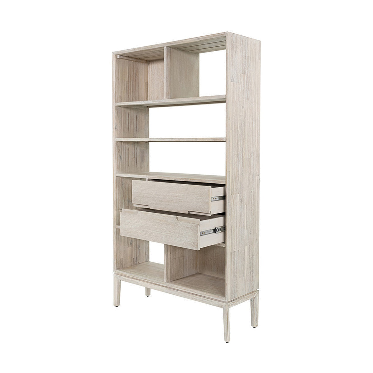 Gio White Sand Acacia 2 Drawer, 7 Niche Shelf Shelving Unit - 180cm