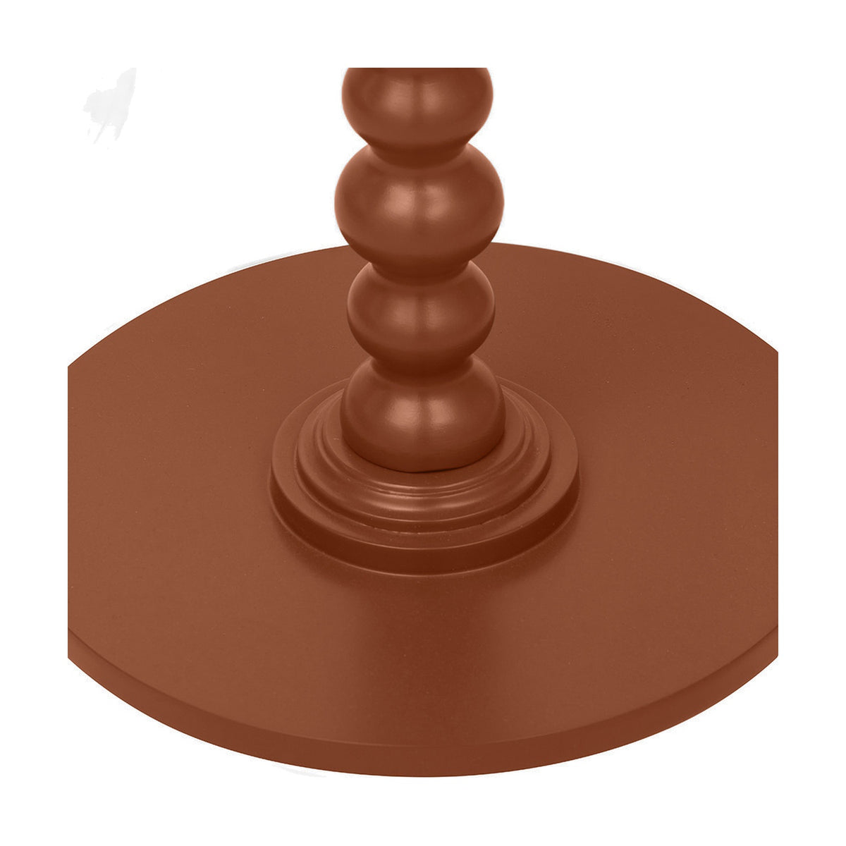 Close-up of the Margot Terracotta Wood Bobble Side Table, 59cm, showing the turned bobble-shaped wooden stem and round tabletop in a matte terracotta finish.
