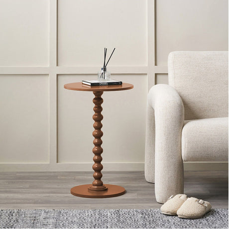 Margot Terracotta Wood Bobble Side Table - 59cm