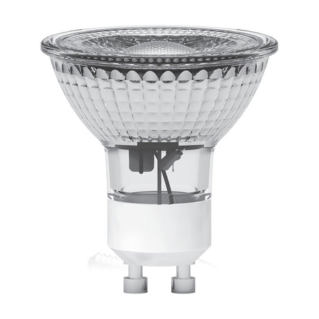 HaloLED GU10 4.5W LED bulb with clear glass reflector body and polished chrome base, GU10 twist fitting, shown on a plain white background.