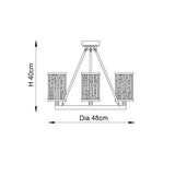 Dimension diagram of the Endon Winslow 3 Light Semi-Flush Ceiling Light in nickel, showing 40cm height and 48cm diameter on a white background.