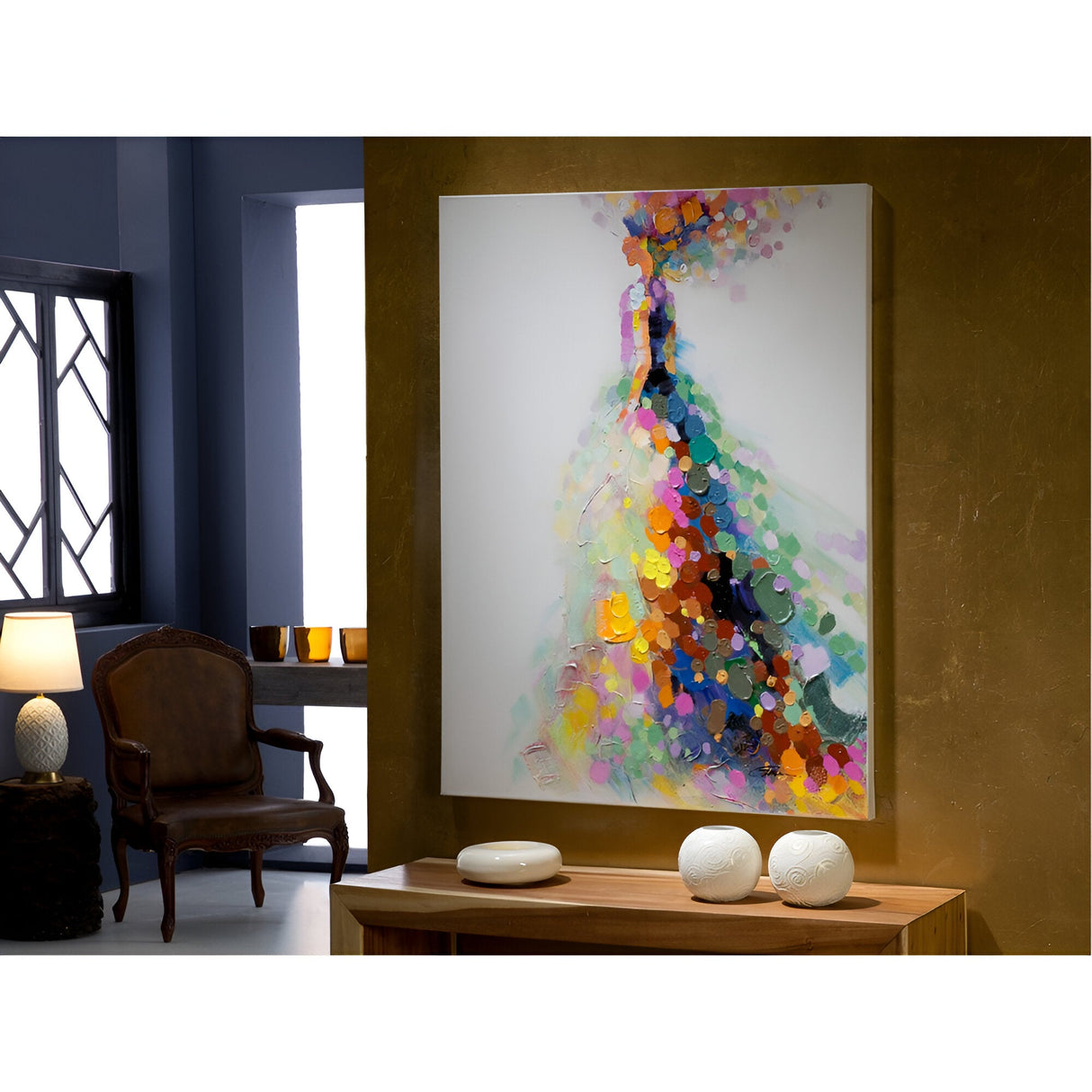 Gala Peacock-Inspired Colour Flow Acrylic Painting – 90x120cm