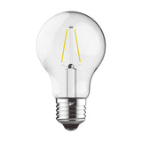 E27 GLS LED bulb, 2W 4000K clear glass with visible filament and metal screw cap, classic pear shape, shown on a plain white background.