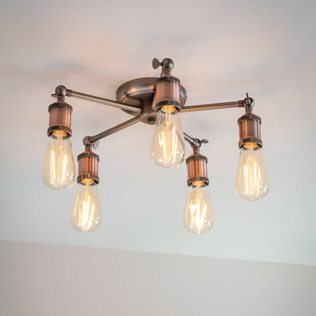 Brackley 5 Light Semi-Flush Ceiling Light - Pewter/copper