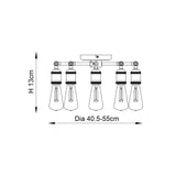Dimension diagram of the Endon Brackley 5 light semi-flush ceiling light, showing 13cm height and 40.5–55cm diameter on a white background.