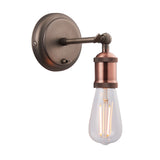 Endon Brackley industrial wall light with adjustable arm, knurled E27 lamp holder in aged pewter and copper, exposed filament bulb, on plain white.