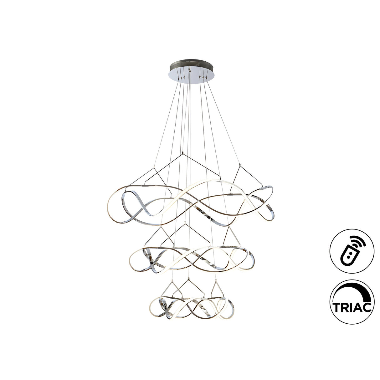 Molly Dimmable LED 3 Tier Circular Suspension Light - Chrome (With Remote Control)