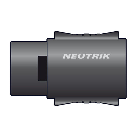 Neutrik NL4MMX 4-pole Speakon in-line coupler with black die-cast metal shell and male connectors on both ends, shown on a white background.