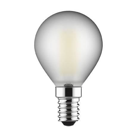 Frosted glass golf ball LED bulb, E14 fitting, 4W warm white 2700K, on a plain white background.