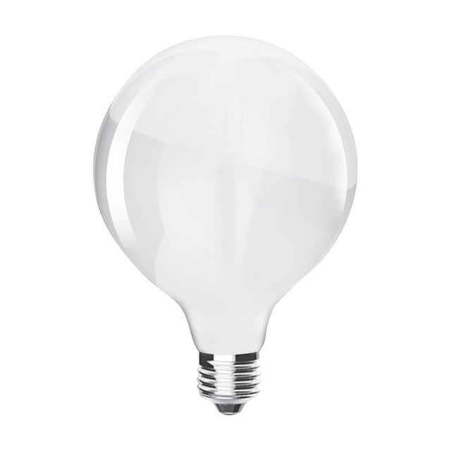 E27 globe bulb, 12cm, opal glass finish with an E27 metal screw cap, shown on a plain white background.