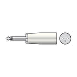 QTX 6.3mm mono jack to XLR male adapter by AVSL with metal housing, shown alongside a 3-pin XLR end view on a plain white background.