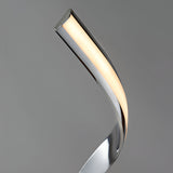 Neve Floor Lamp in polished chrome with a curved, illuminated arm and white diffuser, shown against a plain grey background.