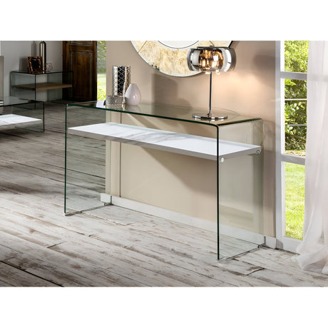 Sonoma Glass & Wood Console Table – Transparent & White Marble