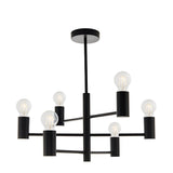 Endon Marlowe 6 Light semi-flush ceiling light in matt black metal with six exposed E27 bulbs on straight arms, shown on a white background.