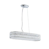 Endon Marguerite linear pendant in polished chrome with faceted crystals and a prismatic glass diffuser, suspended on a clear cable against a white background.