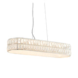 Endon Marguerite linear pendant in polished chrome with two tiers of faceted crystals and a prismatic glass diffuser, suspended on clear cables.