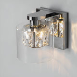 Endon Marguerite chrome wall light with faceted crystal shade inside a clear glass diffuser, mounted on a square polished chrome backplate.
