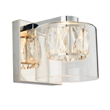Endon Marguerite chrome wall light with faceted crystal shade enclosed in a clear glass diffuser on a polished square backplate.