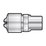 AV:Link nickel plated brass coaxial plug with knurled grip and male pin connector for aerial installations, shown on a plain white background.