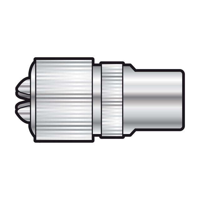 AV:Link nickel plated brass coaxial plug with knurled grip and male pin connector for aerial installations, shown on a plain white background.