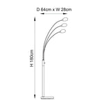 Dimension diagram of the Endon Brockcombe 3 light floor lamp showing 1800mm height, 640mm depth and 280mm width on a plain background.